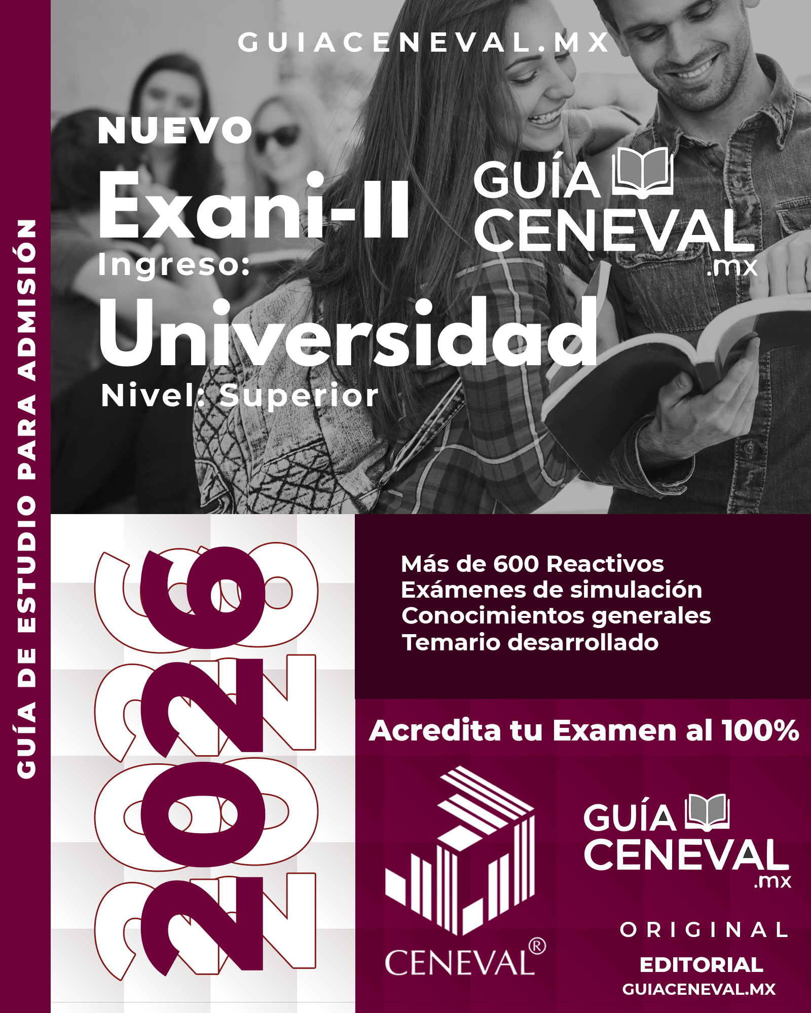 Guía Ceneval EXANI-II 2026  Portada Guía de Estudio Ingreso a Licenciatura