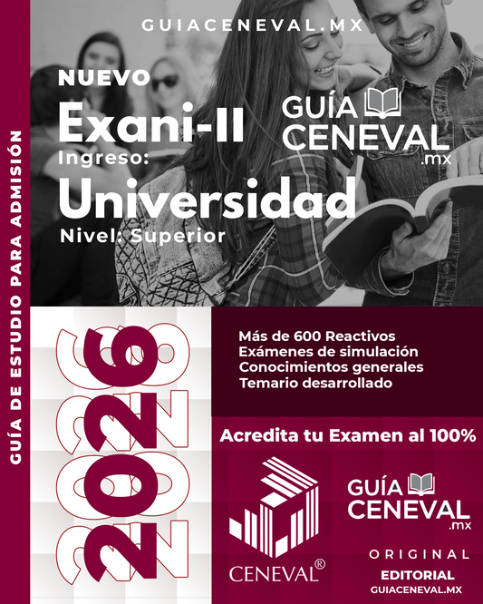Guía Ceneval EXANI-II 2026  Portada Guía de Estudio Ingreso a Licenciatura